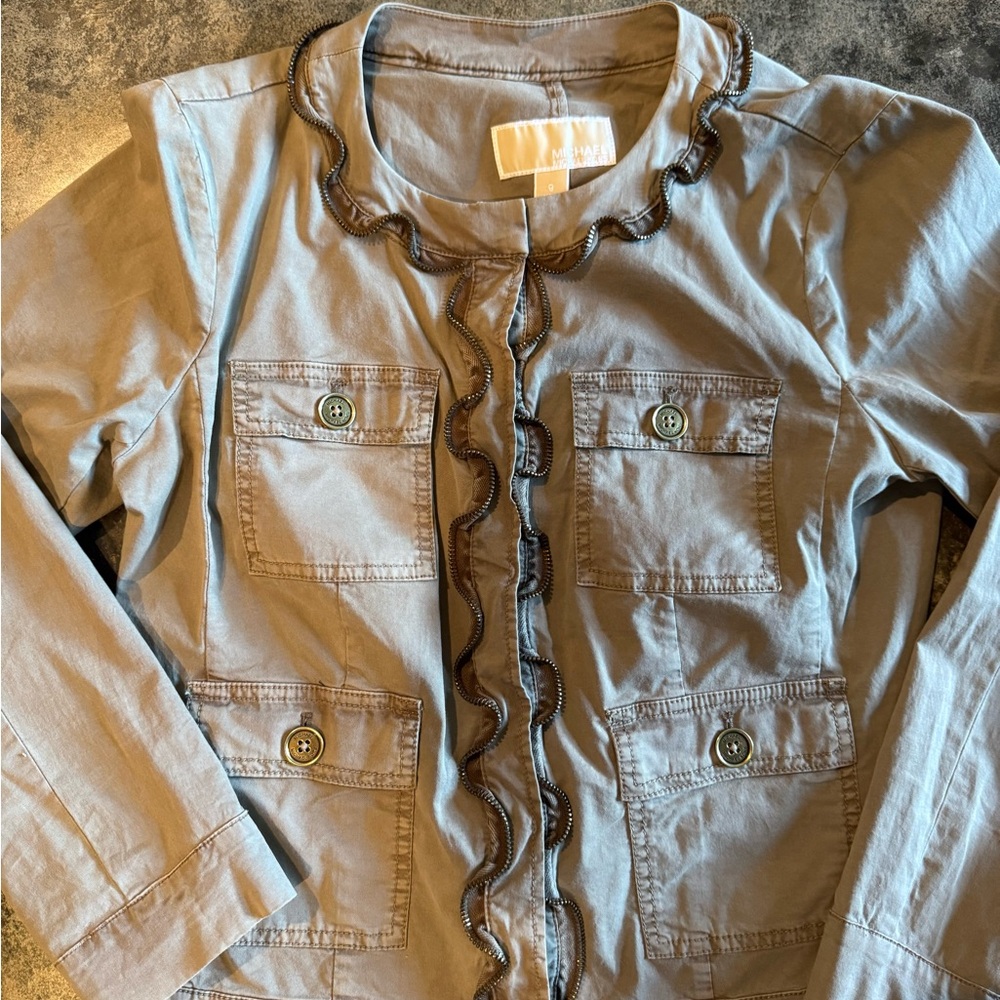 Michael Kors Light Olive Jean Jacket with Zipper Detail Size 8
